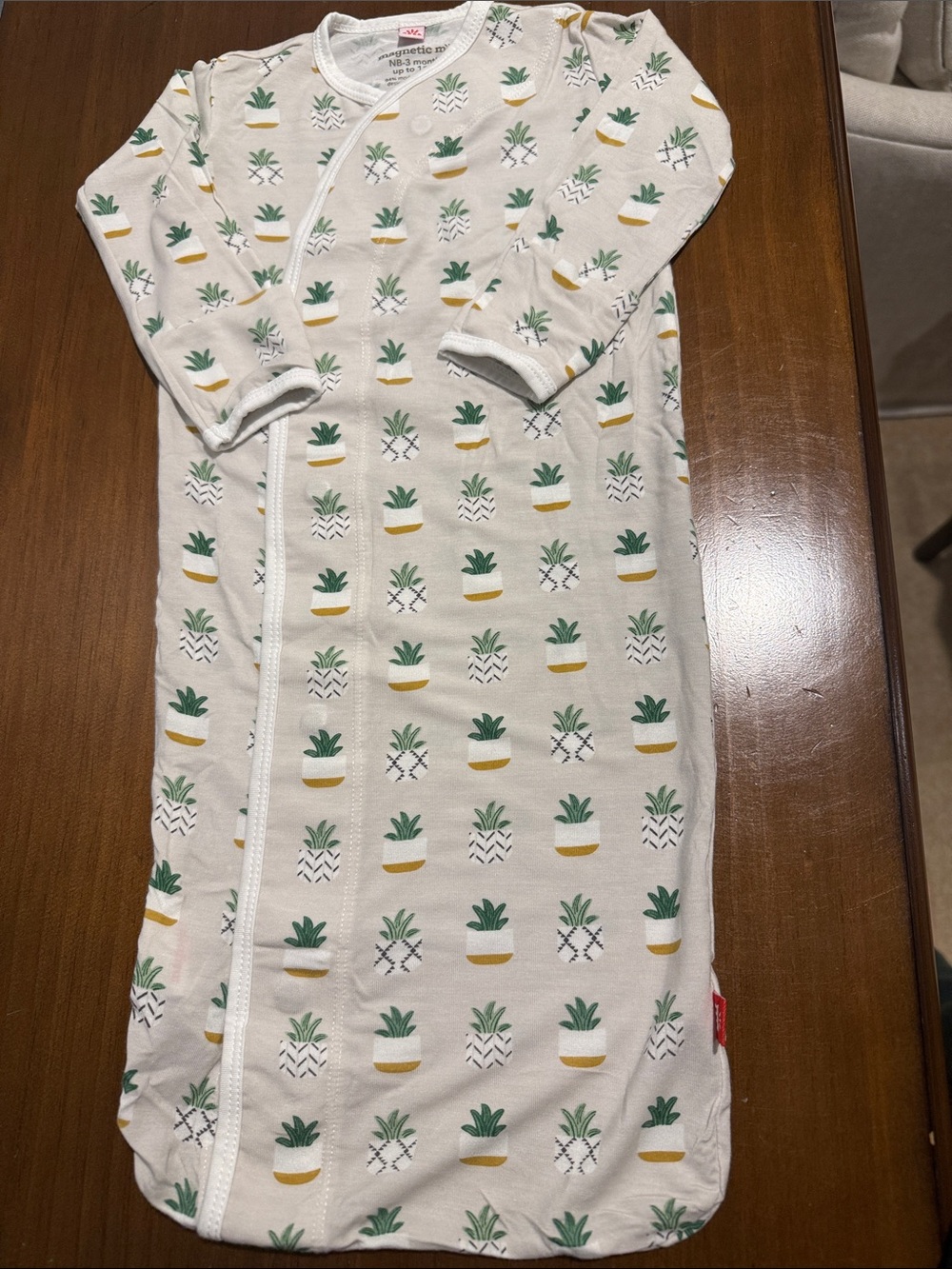 Magnetic Me Cream Infant Gown with Green Succulent Print